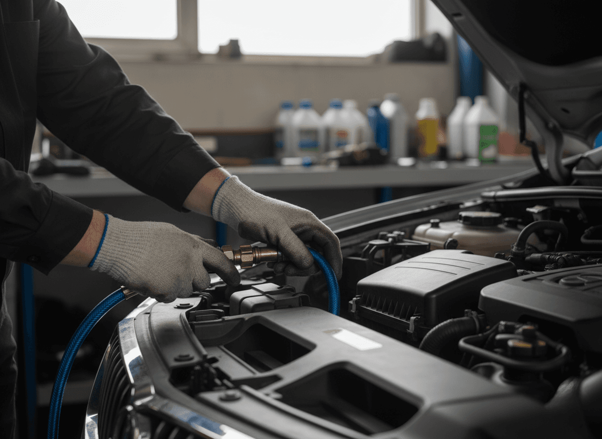 Recharge de climatisation automobile dans l'atelier