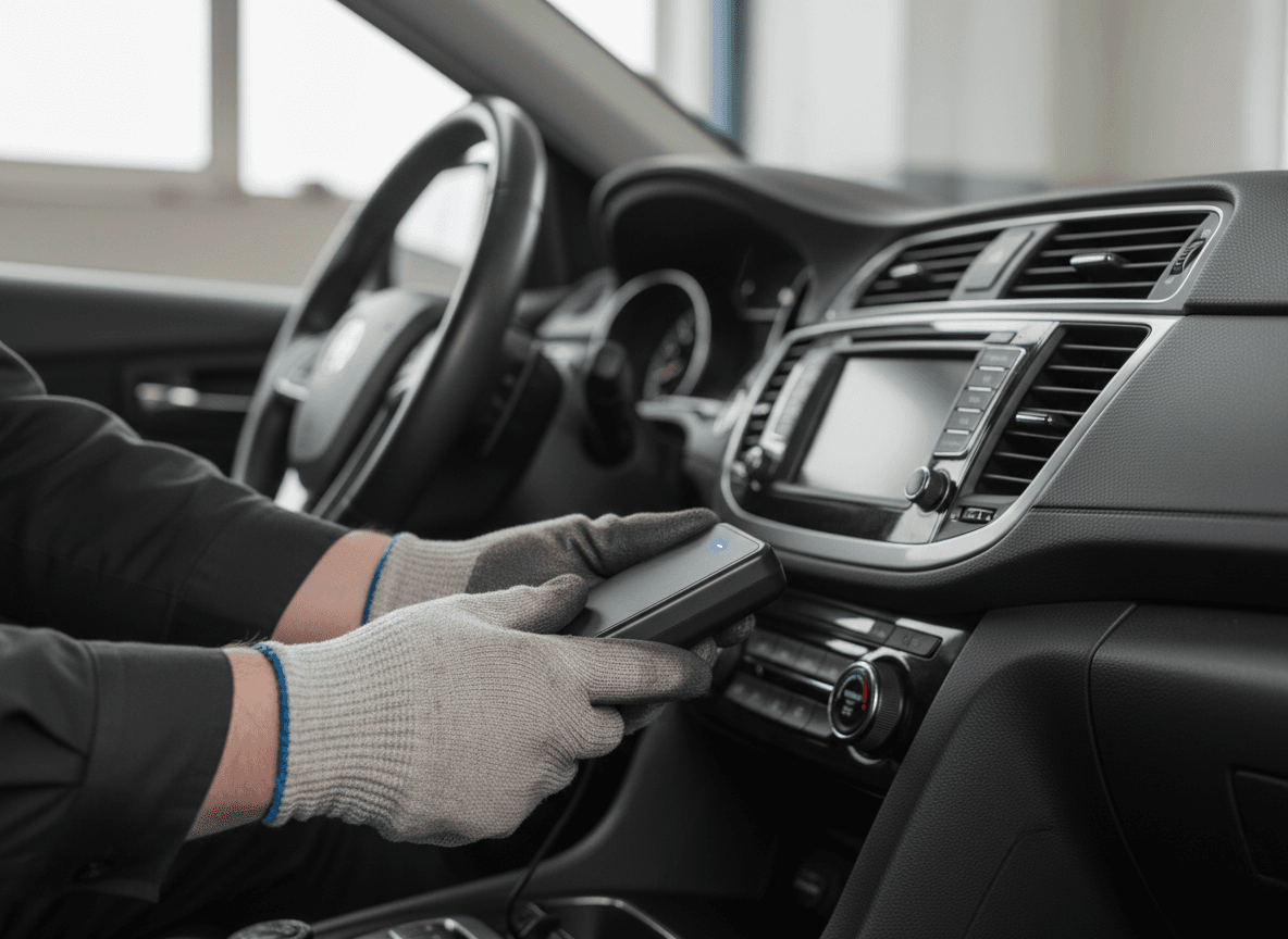 Diagnostic électronique avec valise OBD dans l'habitacle du véhicule